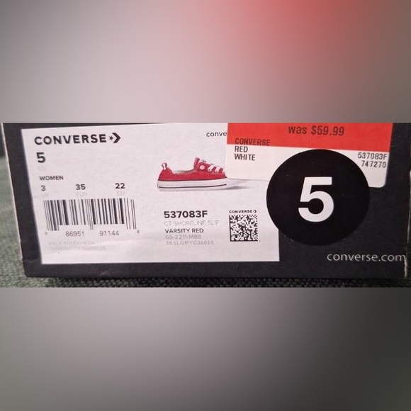 Converse- WOMEN’S CHUCK TAYLOR ALL STAR SHORELINE SNEAKER- Varsity Red, Size 5 - Picture 4 of 4